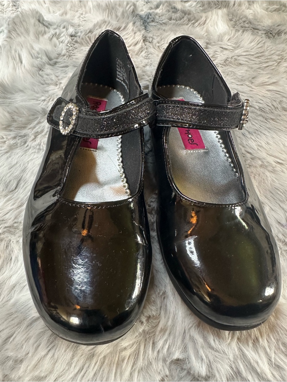 Rachel Shoes Black Patent Mary Jane with Sparkle Strap